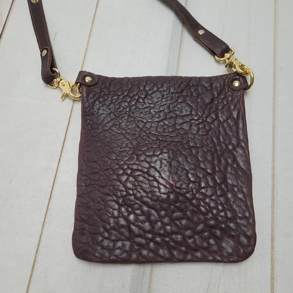 Quyenn Gia brown leather crossbody bag luxury minimalist flap gold studded LA
